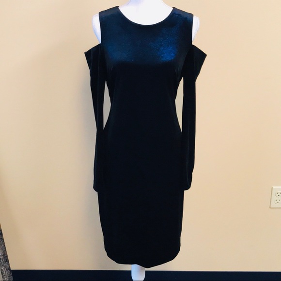Calvin Klein Dresses & Skirts - Calvin Klein- BLUE Velvet Cold Shoulder Dress